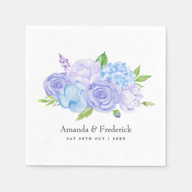 Hydrangea Blue and Light Lavender Wedding Napkin (Front)