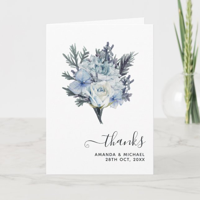 Hydrangea Blue and Light Lavender Wedding Photo Th Thank You Card (Front)
