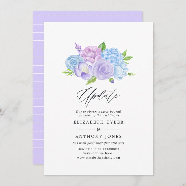 Hydrangea Blue and Light Lavender Wedding Update Invitation (Front/Back)