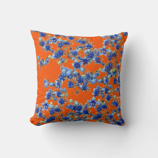 hydrangea blue and orange throw pillow (Front)