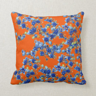 hydrangea blue and orange throw pillow