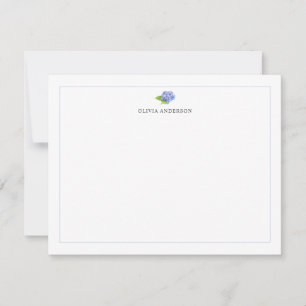 Hydrangea Blue Border Personalized Stationery Card