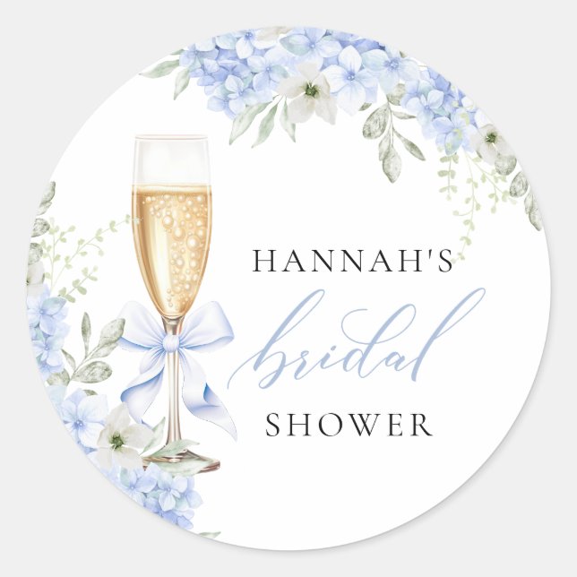 Hydrangea Blue Floral Bridal Shower Classic Round Sticker (Front)