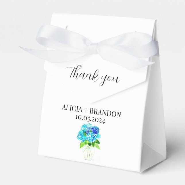 Hydrangea Blue Floral Elegant Modern Wedding Favor Box (Front Side)