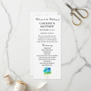 Hydrangea Blue Floral Watercolor Rustic Wedding  Program