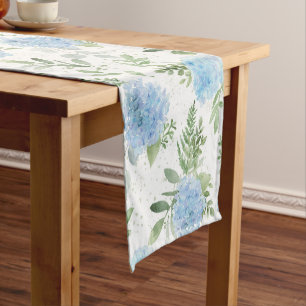 Hydrangea Blue Floral Watercolor Table Runner