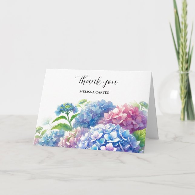 Hydrangea Blue Floral Wedding Thank you  Card (Front)