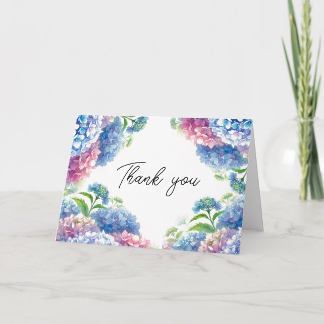 Hydrangea Blue Floral Wedding Thank you  Card (Front)