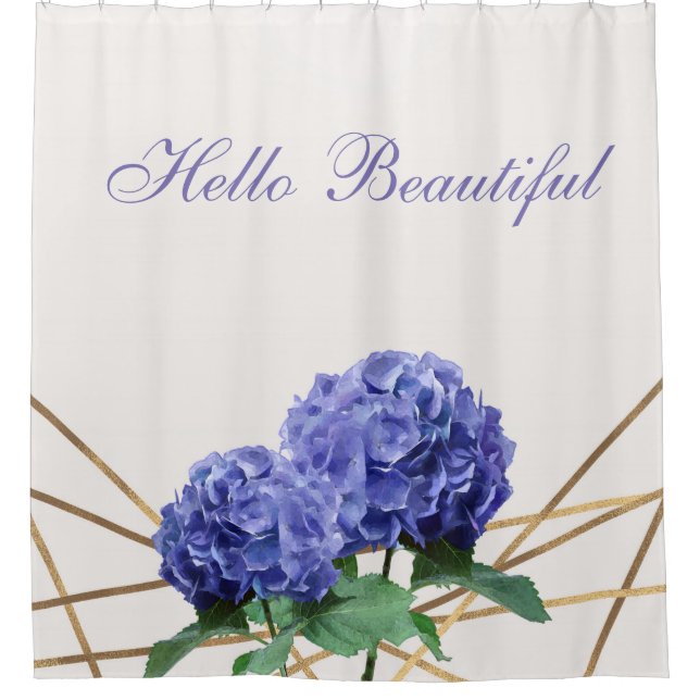 Hydrangea Blue Flowers & Gold Floral Chic Spring (Front)