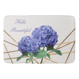 Hydrangea Blue Flowers & Gold Floral Chic Spring Bath Mat