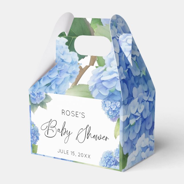 Hydrangea Blue Flowers It's a Boy Baby Shower Favor Box (Front Side)