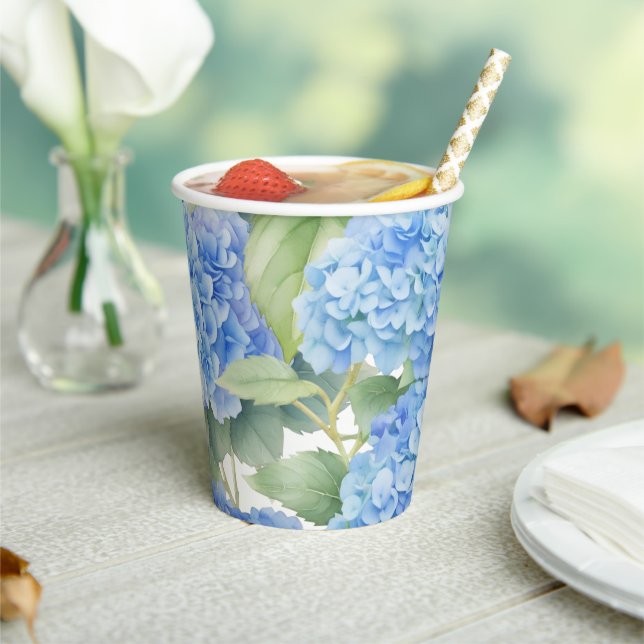  Hydrangea Blue Flowers It's a Boy Baby Shower Paper Cups (Insitu)