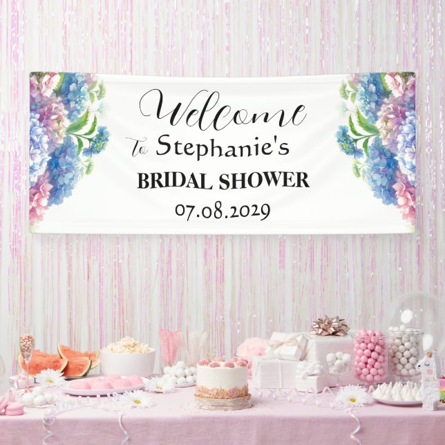 Hydrangea Blue Flowers Rustic Bridal Shower Banner (Party)