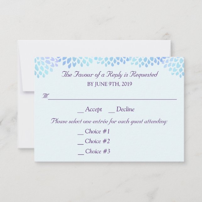 Hydrangea Blue Mariage Réponse RSVP 3 Entrées (Devant)