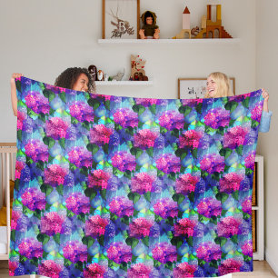 Hydrangea Blue Pink Floral Fleece Blanket