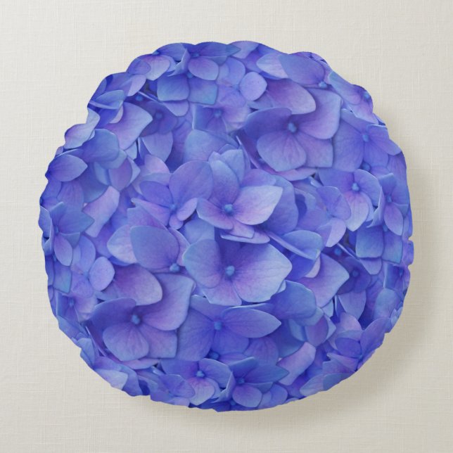 Hydrangea Blue  Round Pillow (Front)