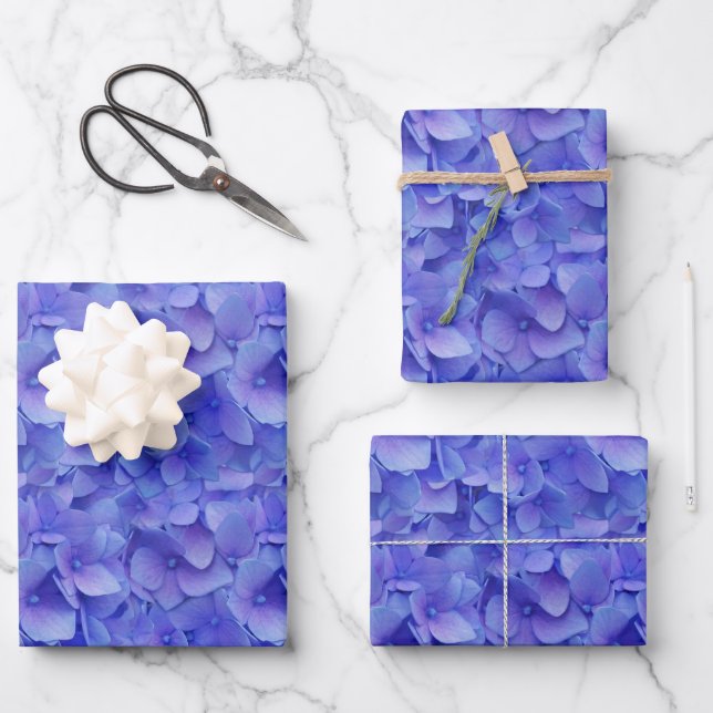 Hydrangea Blue Wrapping Paper Sheet (Front)