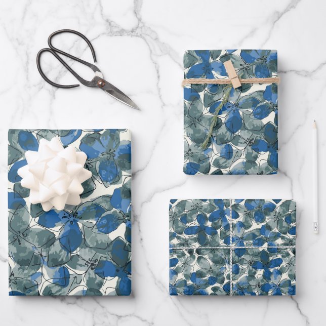 Hydrangea Blue Wrapping Paper Sheet (Front)