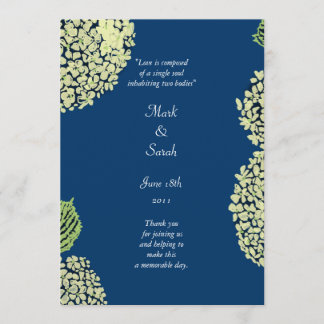 Hydrangea Blueberry Wedding Programme