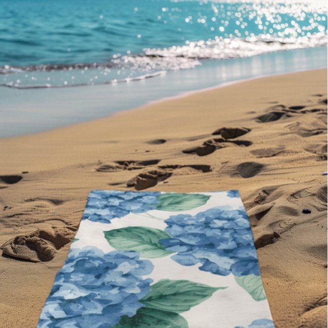 Hydrangea Blues Floral Watercolor Botanical Blooms Beach Towel (Creator Uploaded)