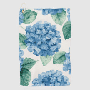 Hydrangea Blues Floral Watercolor Botanical Blooms Golf Towel