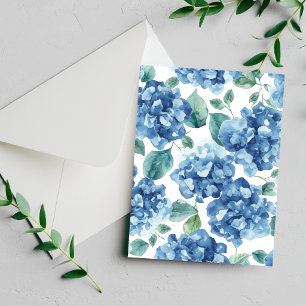 Hydrangea Blues Watercolor Blooms Flower Card