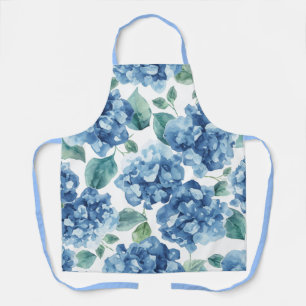 Hydrangea Blues Watercolor Blooms Flower Pattern Apron