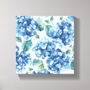Hydrangea Blues Watercolor Blooms Flower Pattern Canvas Print