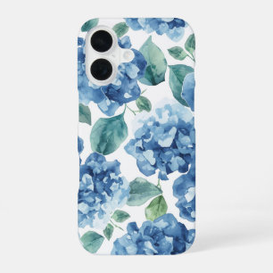 Hydrangea Blues Watercolor Blooms Flower Pattern iPhone 16 Case
