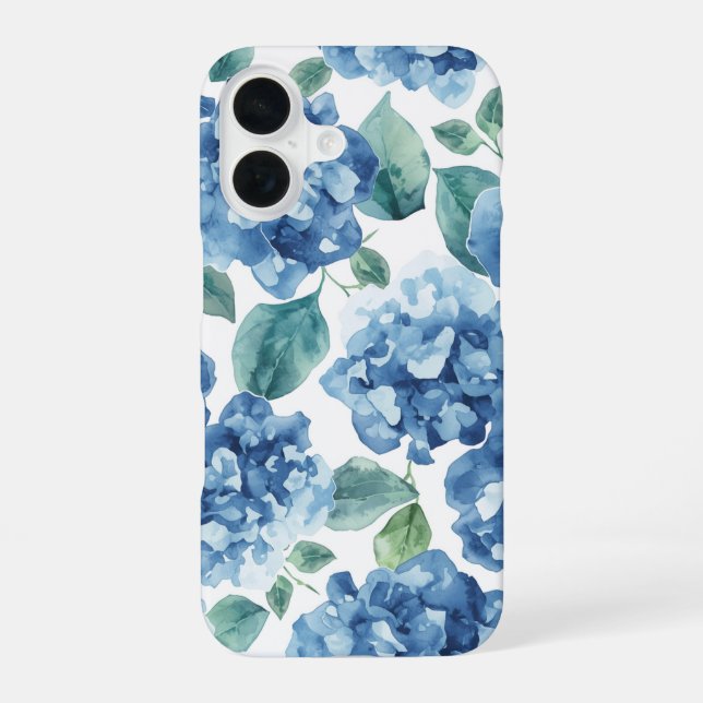 Hydrangea Blues | Watercolor Blooms Flower Pattern iPhone 16 Case (Back)