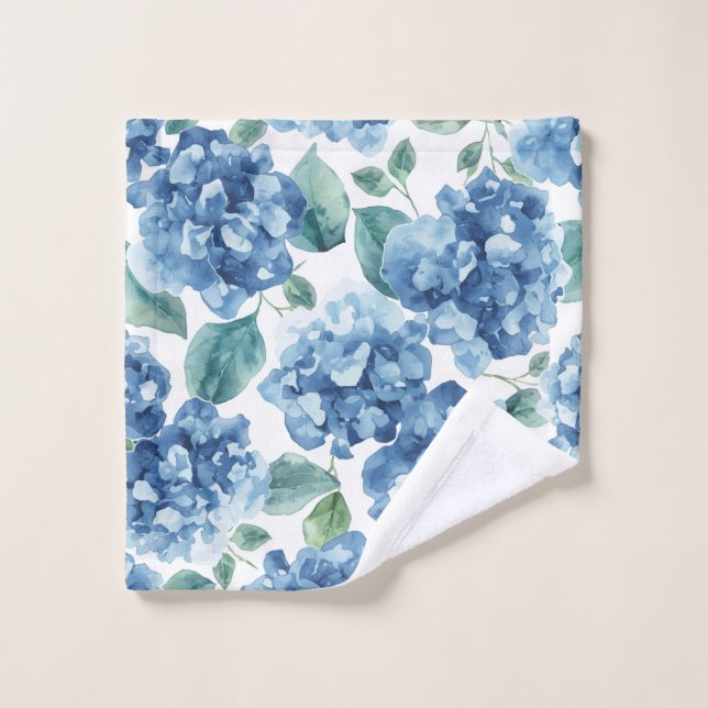 Hydrangea Blues | Watercolor Blooms Flower Pattern Wash Cloth (Wash Cloth)