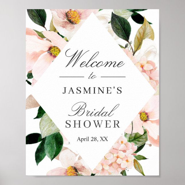 Hydrangea Blush Pink Floral Bridal Shower Sign (Front)