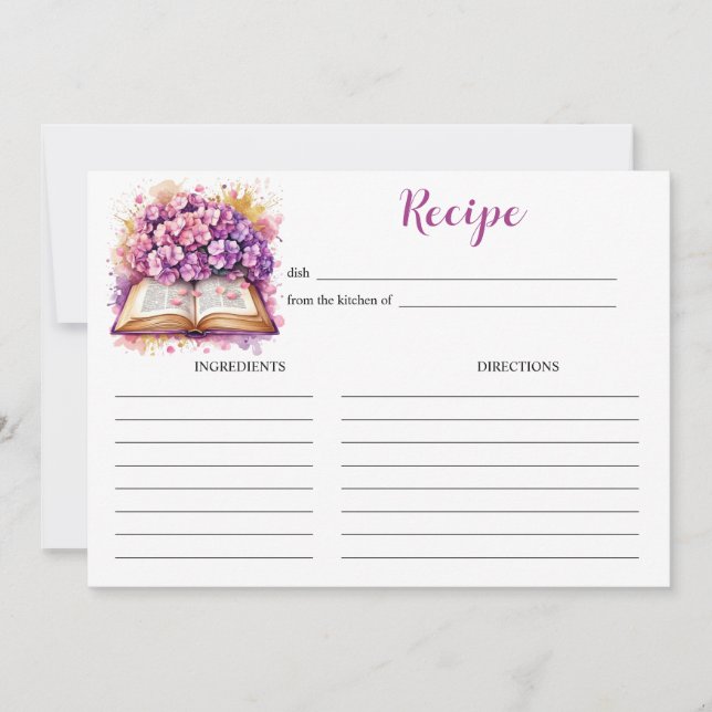 Hydrangea Book Theme Elegant Recipe Card (Front)