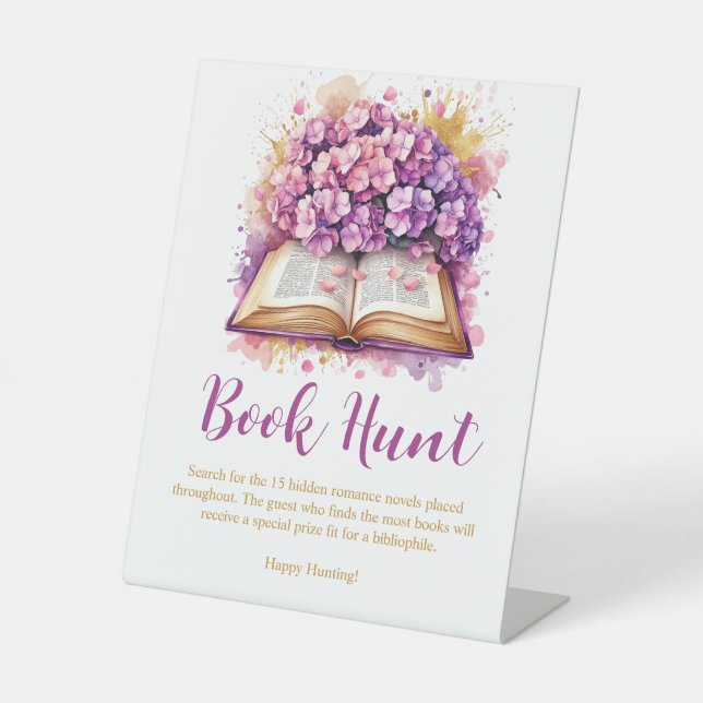 Hydrangea Book Theme Library Bridal Game Pedestal Sign (Front)