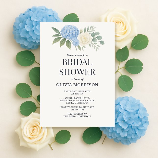 Hydrangea Botanical Eucalyptus Bridal Shower Invitation (Creator Uploaded)