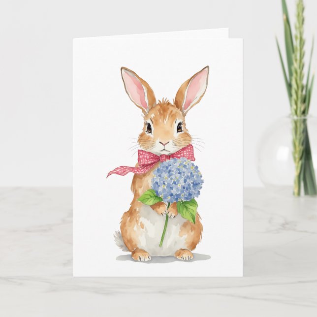 Hydrangea Bunny Watercolor Easter Card (Front)