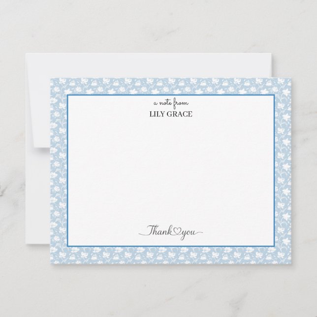 Hydrangea Chintz Blue and White Flat Thank You Card (Front)