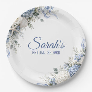 Hydrangea Coastal Bridal Shower Personalized Paper Plate