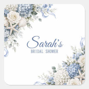 Hydrangea Coastal Bridal Shower Personalized Square Sticker