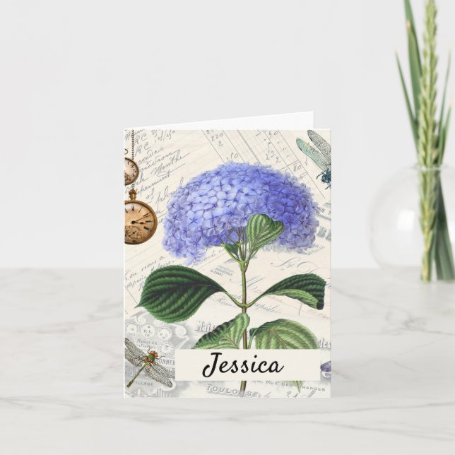 Hydrangea Collage Personalized Note Card (Front)