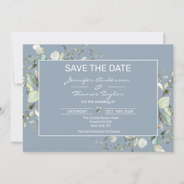 Hydrangea Color and Green leaves Save The Date  (Front)