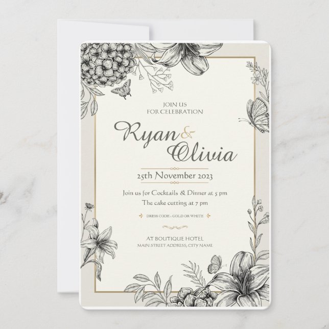 Hydrangea Customized Elegant Vintage Wedding Invitation (Front)