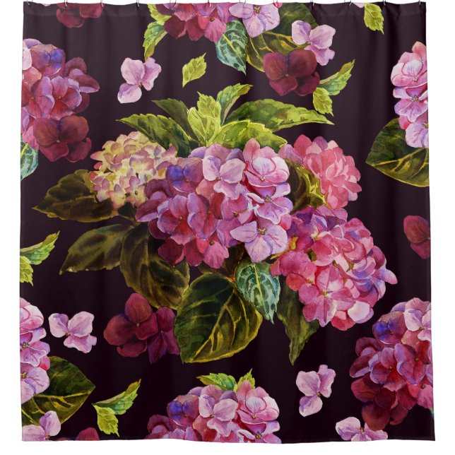 Hydrangea, dark, seamless floral pattern. (Front)