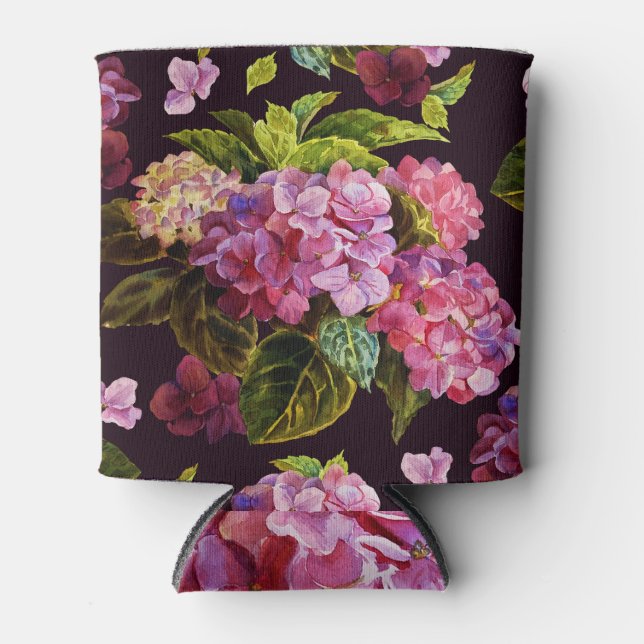 Hydrangea, dark, seamless floral pattern. can cooler (Front)