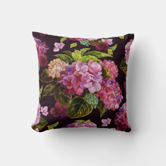 Hydrangea, dark, seamless floral pattern. throw pillow