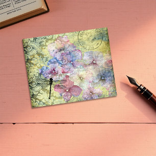 Hydrangea Dragonfly Postmark Ephemera Cardstock