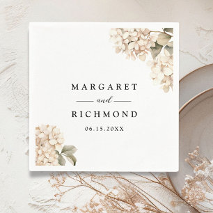 Hydrangea Elegant White Floral Wedding Napkin