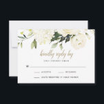 Hydrangea Elegant White Gold Rose Floral Wedding RSVP Card<br><div class="desc">Design features elegant hydrangea and rose watercolor elements in shades of white,  gold,  ivory,  and other neutral colours over greenery,  eucalyptus and other botanical foliage. This template also features a modern typography layout that consists of cursive and sans serif fonts in light black and gold colour.</div>