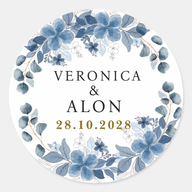 Hydrangea Elegant White Rose Floral Wedding  Classic Round Sticker (Front)