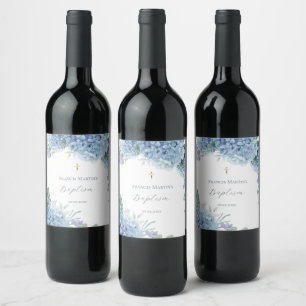 Hydrangea floral Baptism Wine Label